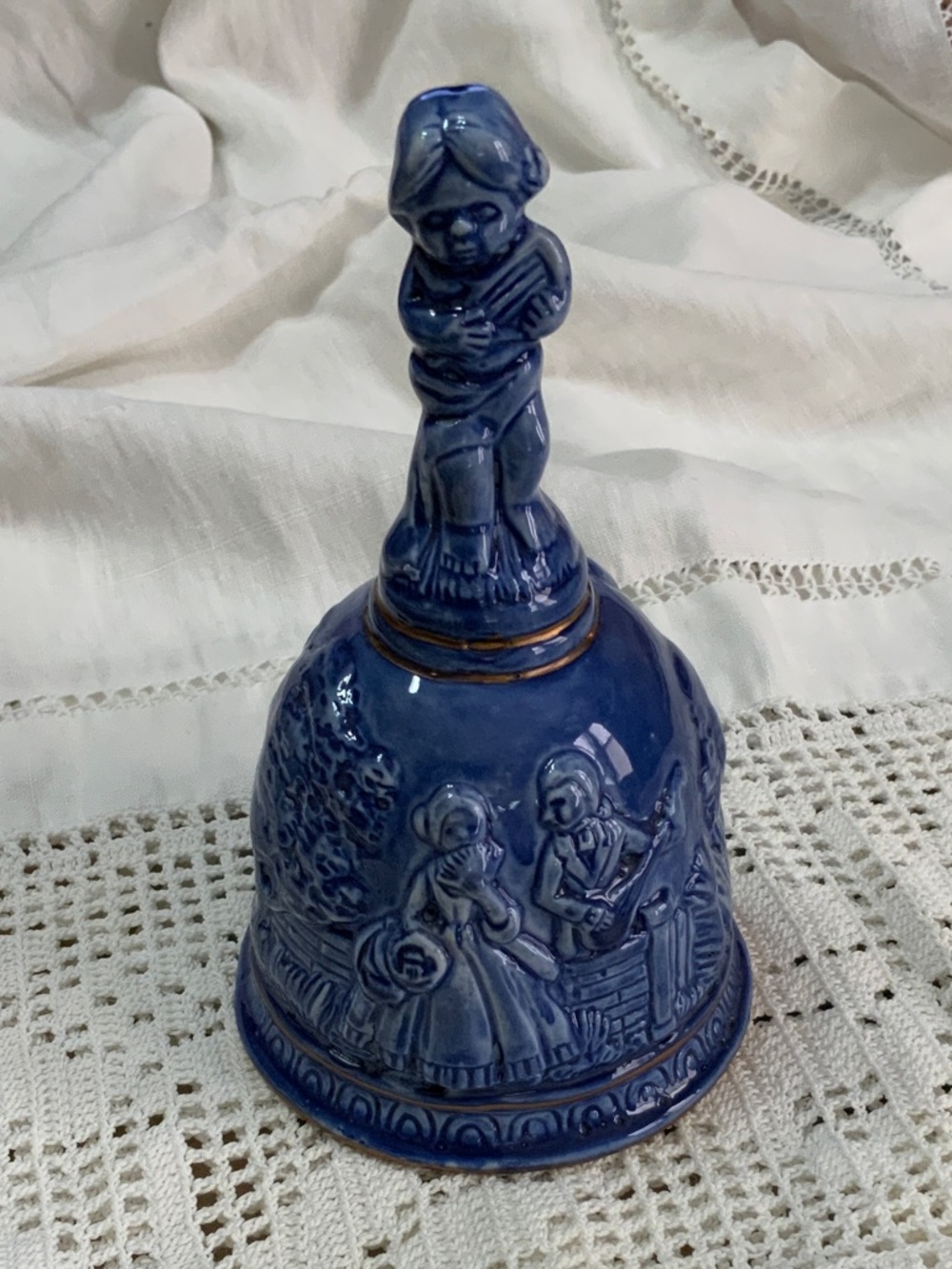 Blue Ceramic Figural Bell Home Accent